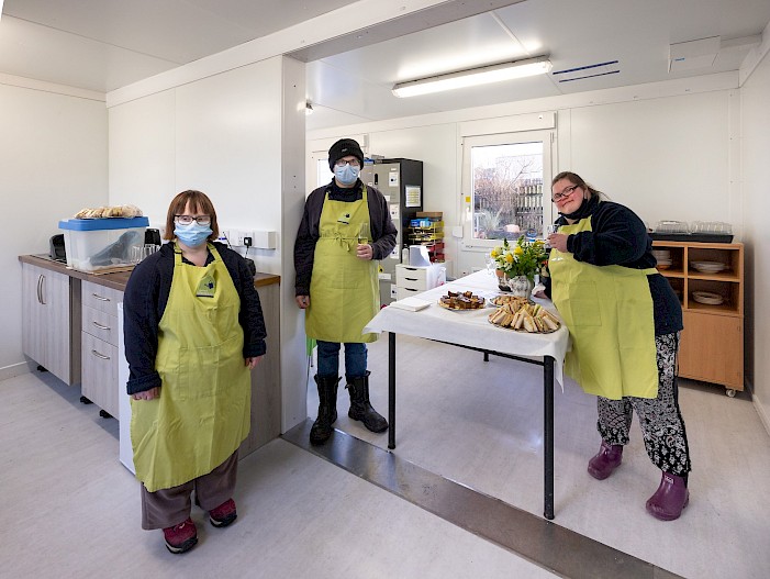Gina Leslie, Aiden Ward and Heyleigh Wood in the new Shetland Garden Co staff facilities.