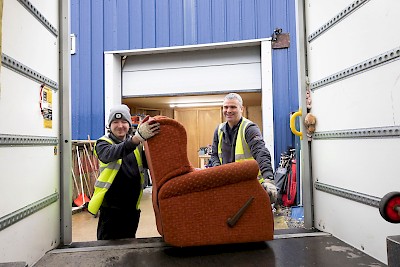 Hunter and Steve return from a collection.